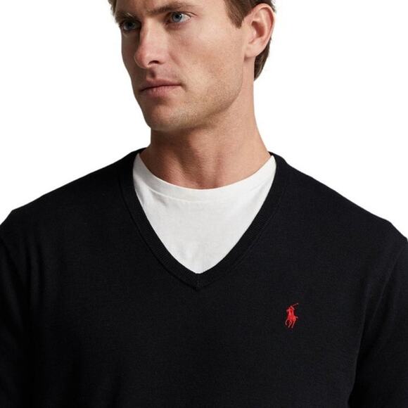 Polo Ralph Lauren Men's V Neck Pima Cotton Sweater Black Size Large Preppy EUC - Picture 4 of 11